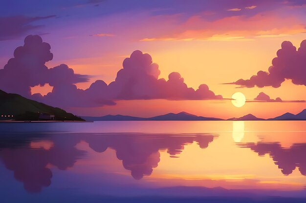 tropical beach sunset anime view