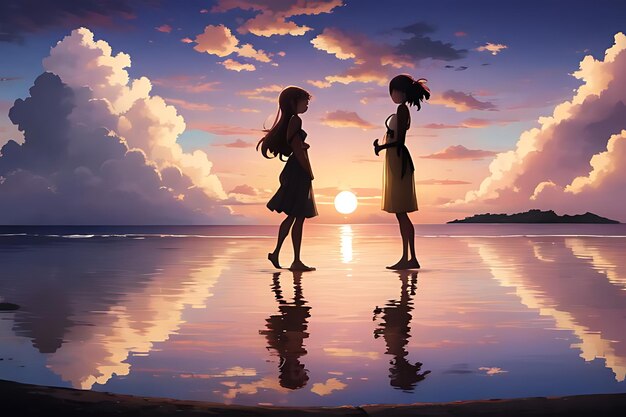 tropical beach sunset anime view