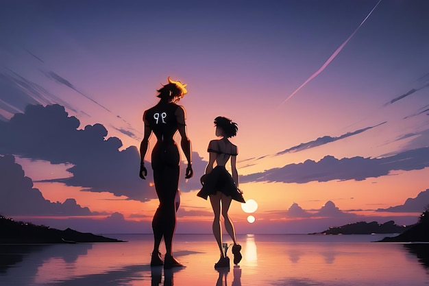 tropical beach sunset anime view