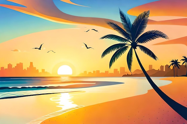 tropical beach sunset palm trees