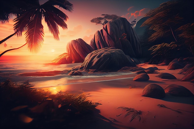 Tropical beach sunsetgenerative ai