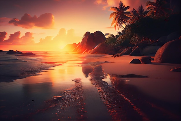 Tropical beach sunsetgenerative ai