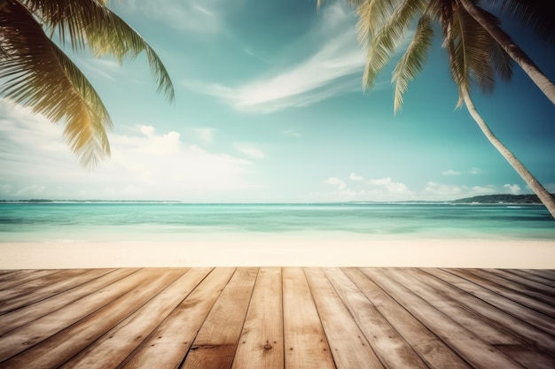 Tropical beach table scene generative AI