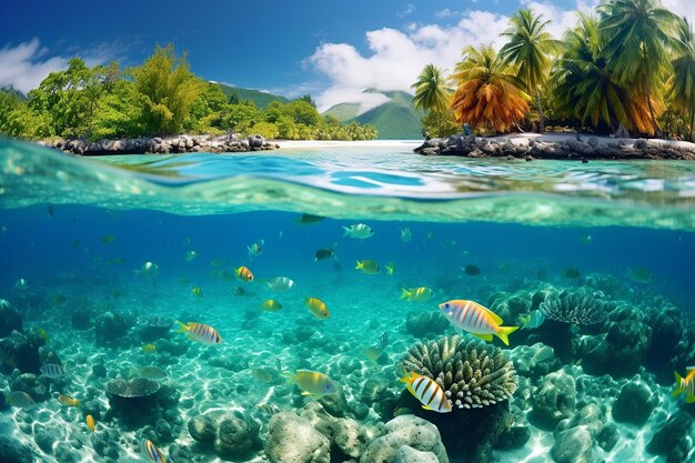 Tropical Beach with Colorful Fishes