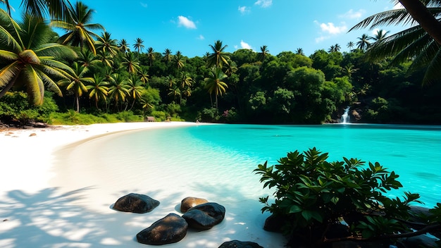 Photo a tropical beach with crystalclear turquoise waters and white sand