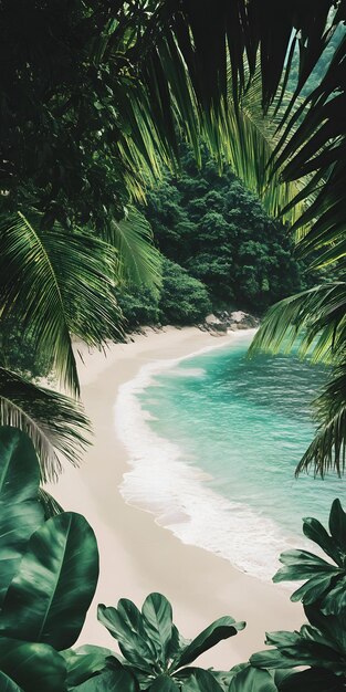 Photo tropical beach with lush palm trees