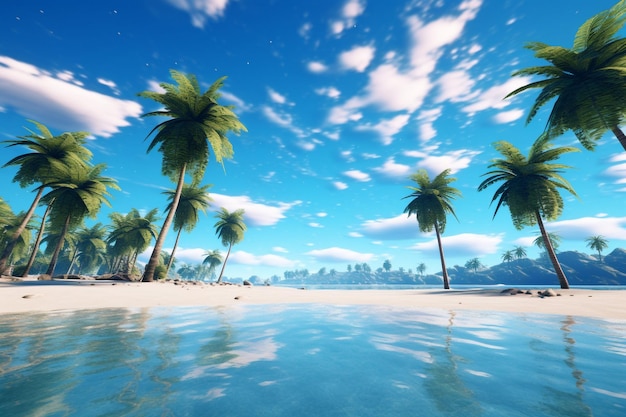 Tropical beach with palm trees and blue sky