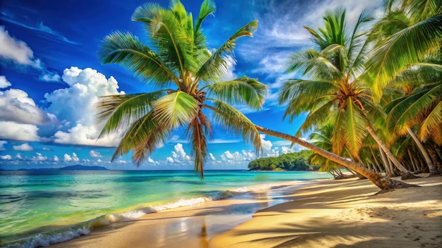 Photo tropical beach with palm trees and blue water generative ai