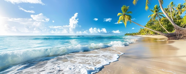 Tropical Beach With Palm Trees and Blue Water