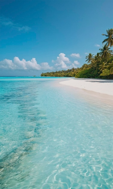 a tropical beach with palm trees and turquoise water