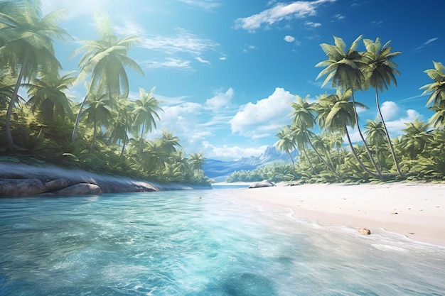 Tropical beach with palm trees and turquoise water