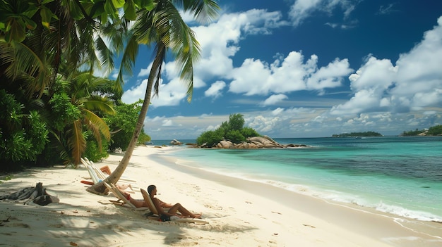 Tropical beach with palm trees white sand and turquoise water