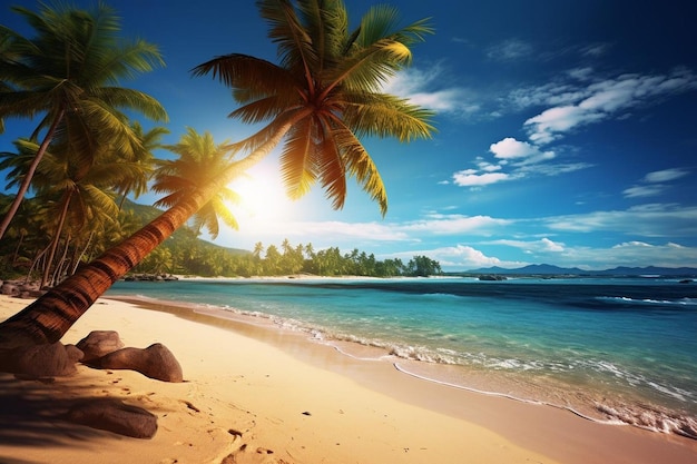 Tropical Beach with Rustling Palms