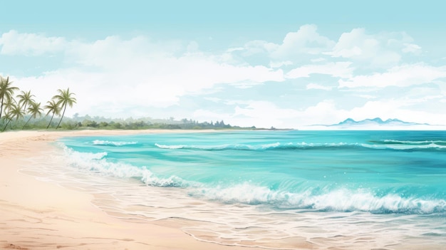 Tropical beach with sand and turquoise seascape background