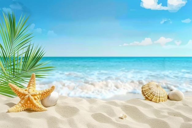 Tropical beach with sea star on sand summer holiday background Travel and beach vacation free space for text generative ai