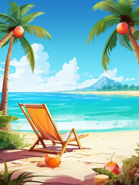 Tropical beach with sunbathing accessories summer vacation background