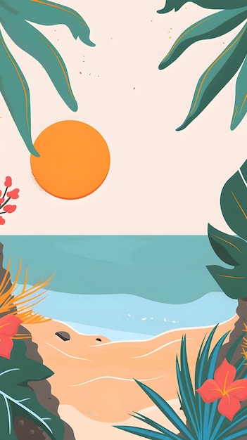 Photo tropical beach with sunset illustration