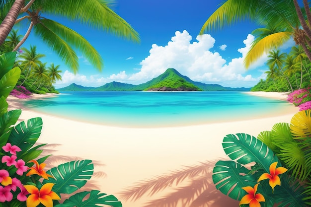 Tropical beach with a tropical beach and palm trees