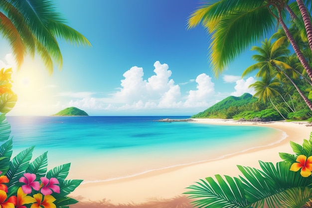 Tropical beach with a tropical beach and palm trees