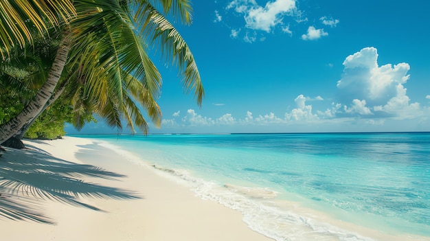 Tropical beach with white sand turquoise water and palm trees