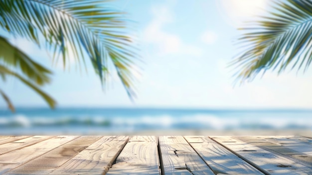 Tropical Beach with Wooden Plank Background