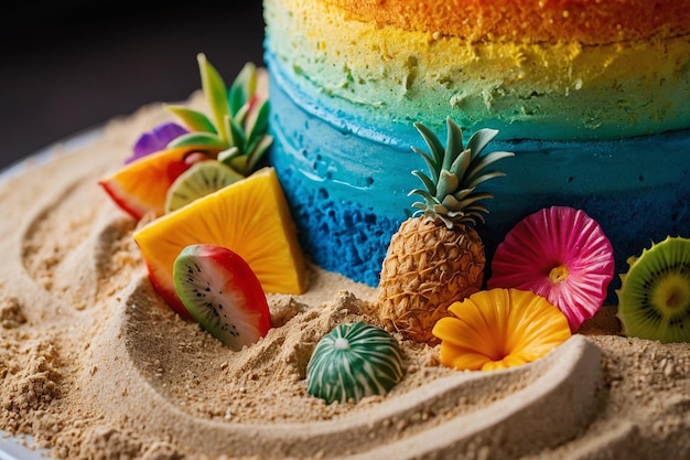 Tropical beachthemed cake with edible