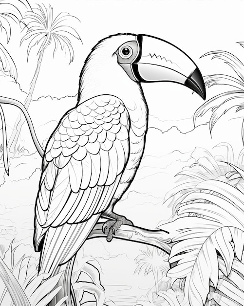 Photo tropical bird for adults coloring page