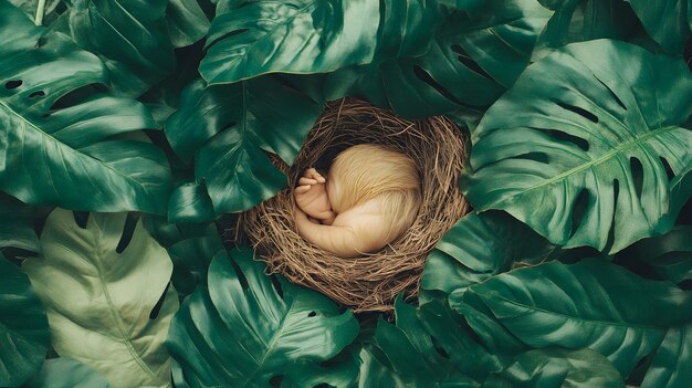 Photo tropical birds nest hidden in jungle foliage