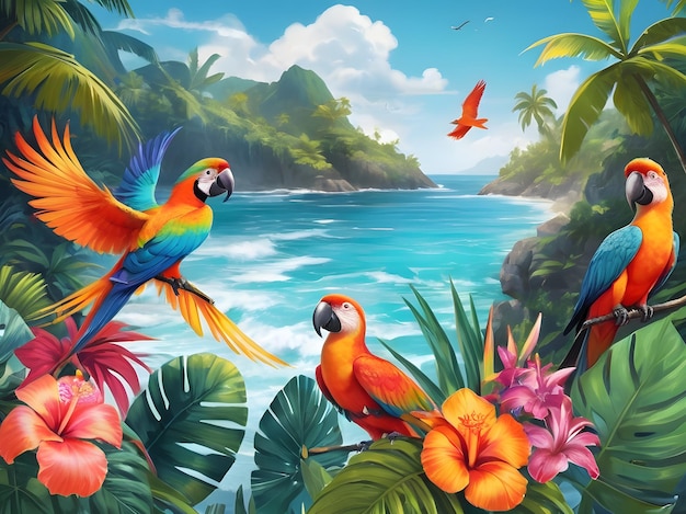 Tropical Bliss Vibrant Bright Colors in a Paradise Oasis Generative AI