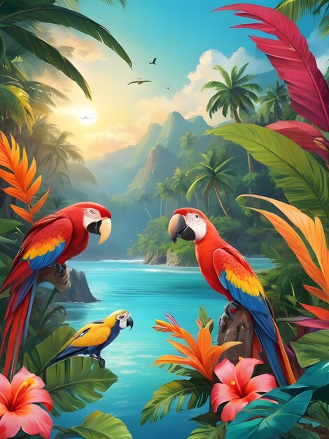 Tropical Bliss Vibrant Bright Colors in a Paradise Oasis Generative AI