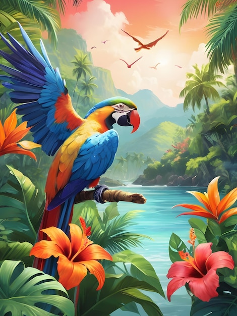 Tropical Bliss Vibrant Bright Colors in a Paradise Oasis Generative AI