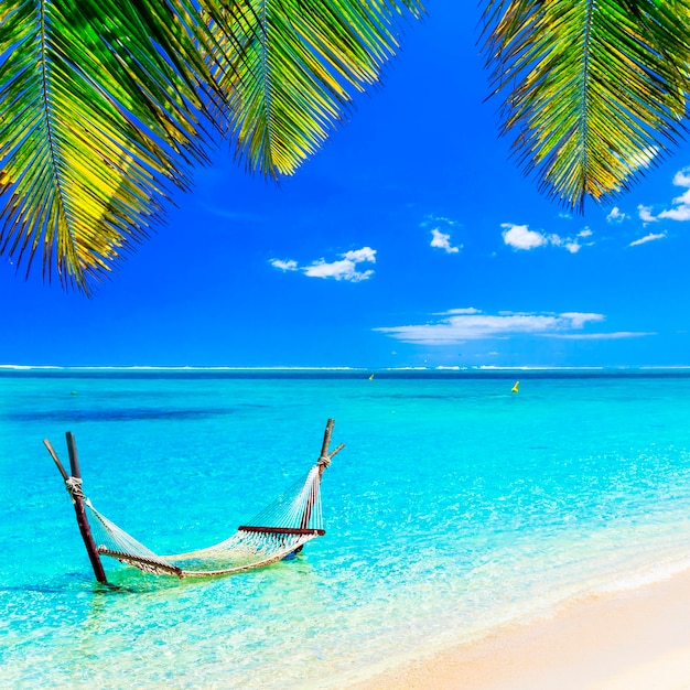 Tropical chilling out - hammock in turquoise water.