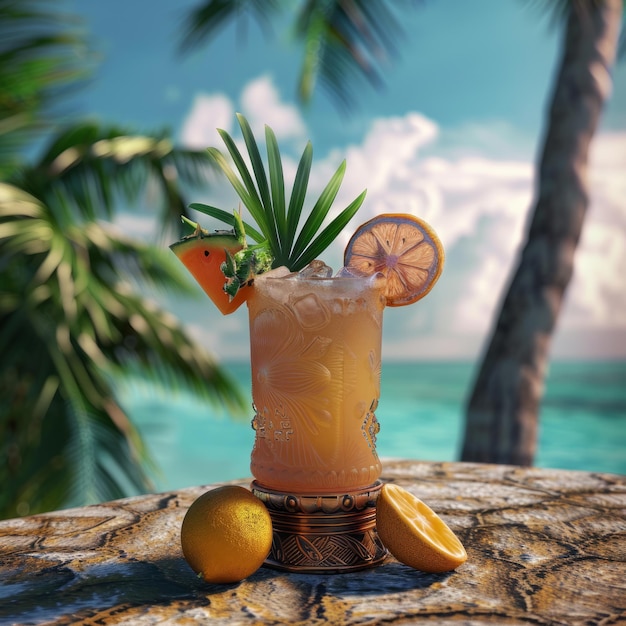 Photo tropical cocktail on beach table