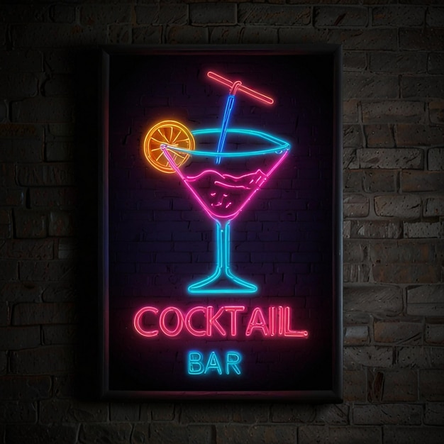 Tropical cocktail neon sign Summer and vacation design Night bright neon sign color billboard light