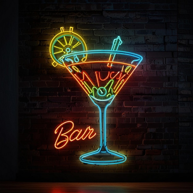 Tropical cocktail neon sign Summer and vacation design Night bright neon sign color billboard light