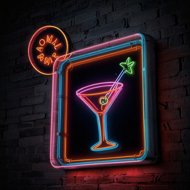 Tropical cocktail neon sign Summer and vacation design Night bright neon sign color billboard light