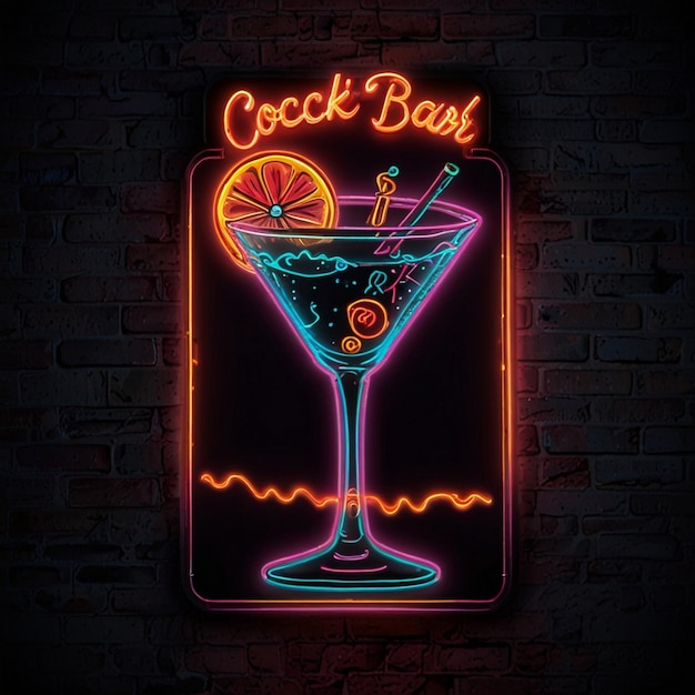 Tropical cocktail neon sign Summer and vacation design Night bright neon sign color billboard light