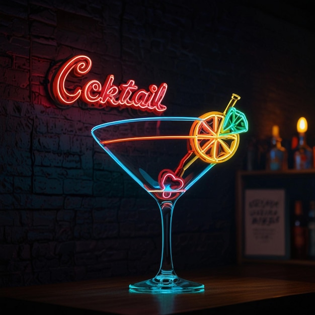 Tropical cocktail neon sign Summer and vacation design Night bright neon sign color billboard light