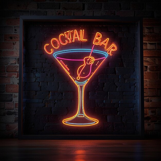 Photo tropical cocktail neon sign summer and vacation design night bright neon sign color billboard light