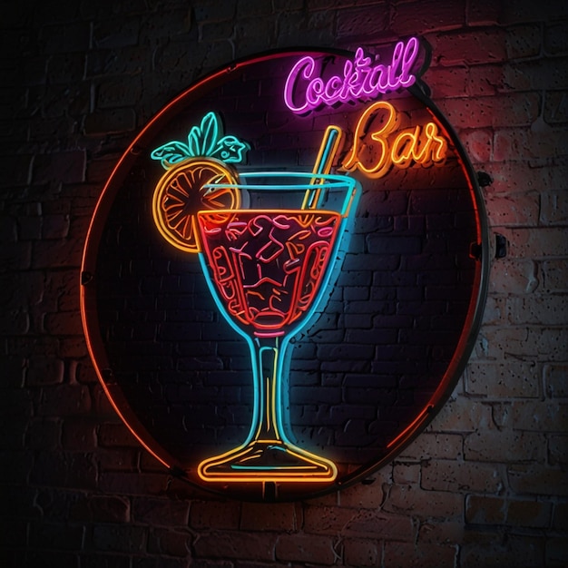 Tropical cocktail neon sign Summer and vacation design Night bright neon sign color billboard light