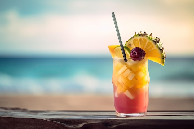 Tropical cocktail Summer drinks and beach vacation background Generative AI