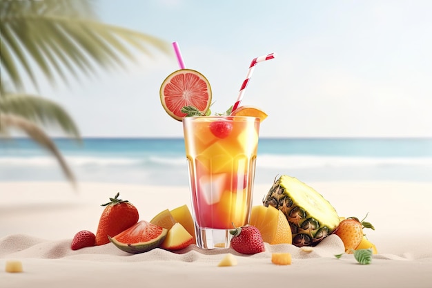 Tropical cocktail Summer drinks and beach vacation background Generative AI