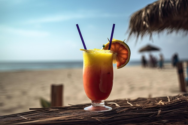 Tropical cocktail Summer drinks and beach vacation background Generative AI