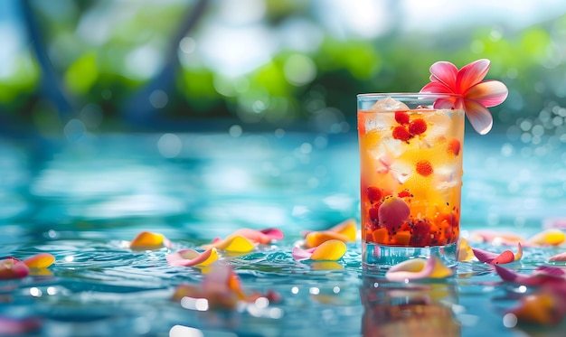 A tropical cocktail with fruit garnishes