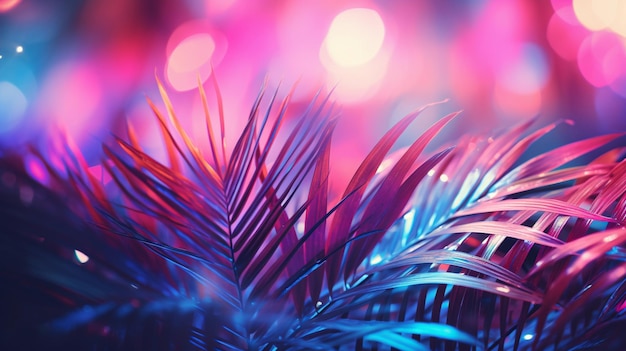 Tropical coconut palm leaves in colorful vibrant bold gradient holographic neon colors