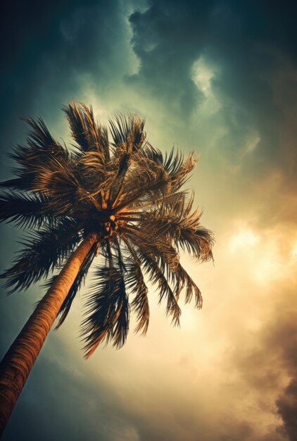 A tropical coconut with evening sky