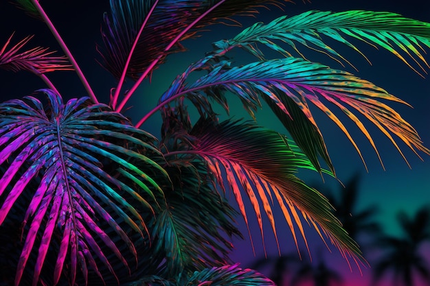 Tropical colorful neon palm landscape background