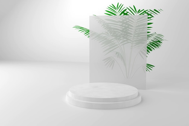 Tropical design for presentation and product display podiums with green palm leaf