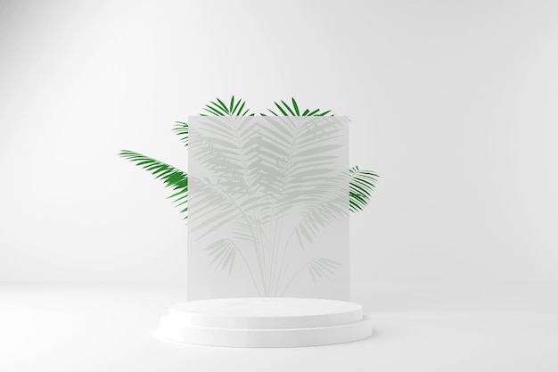 Tropical design for presentation and product display podiums with green palm leaf