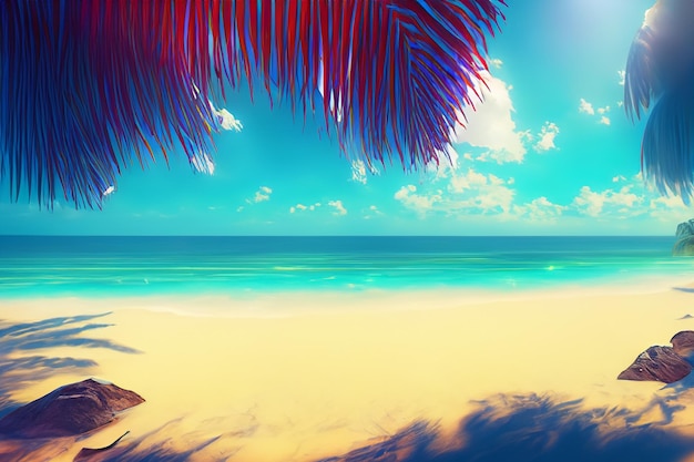 Tropical Dreamscape Stunning 3D Digital Art of a Lush Beach Oasis